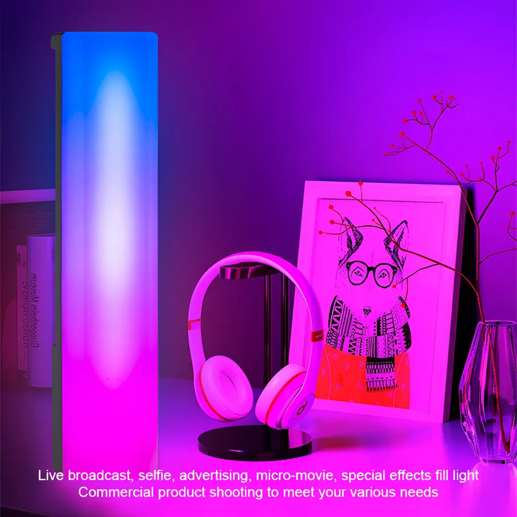 Rgb rhythm light bar voice activated gaming lamp tall rectangular led lamp emitting blue and purple gradient light
