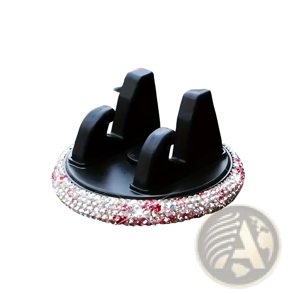 Black car air vent holder with sparkling pink and clear rhinestone border for secure phone mounting in vehicle