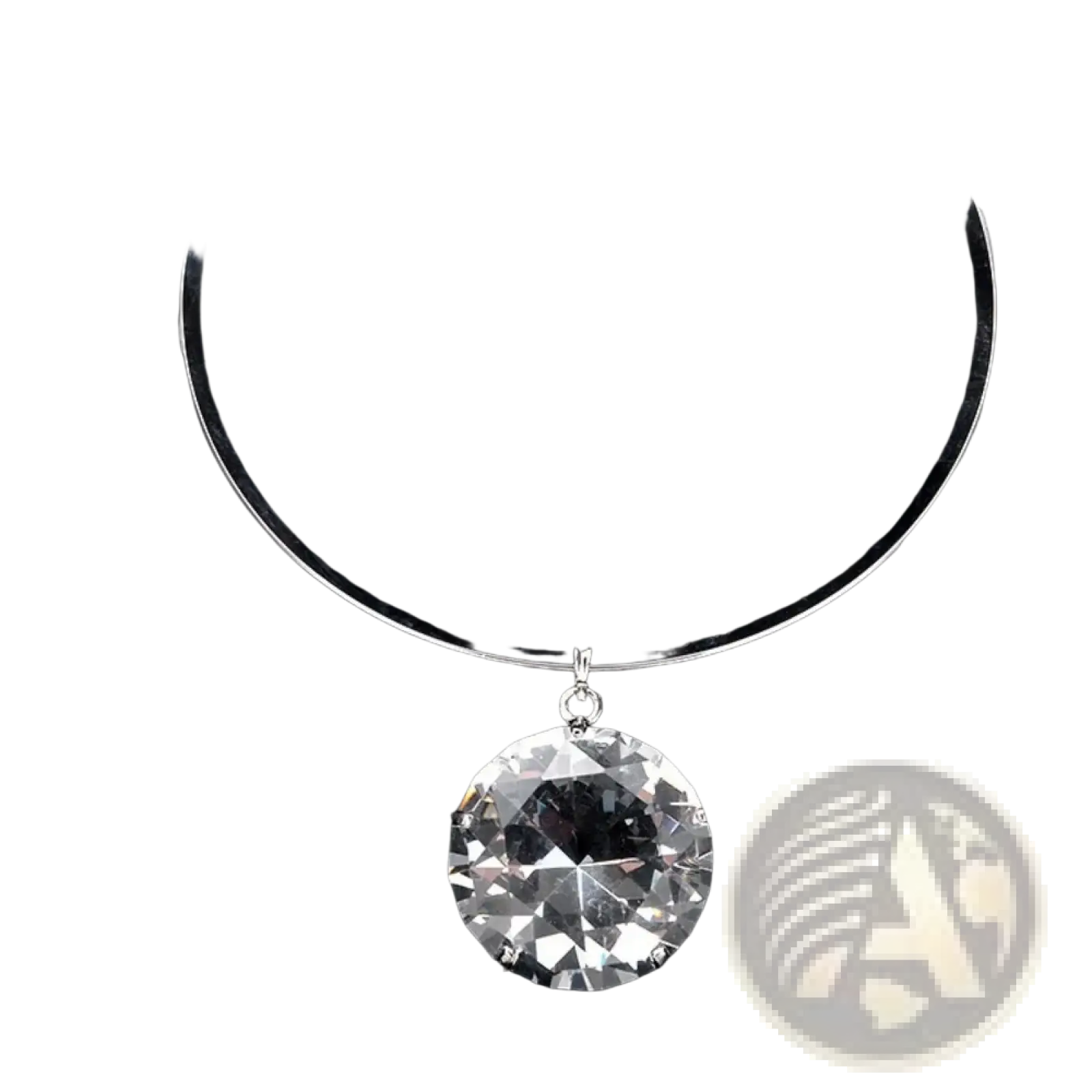 A rhinestone crystal choker necklace featuring a sparkling clear crystal pendant on a sleek silver band for party wear