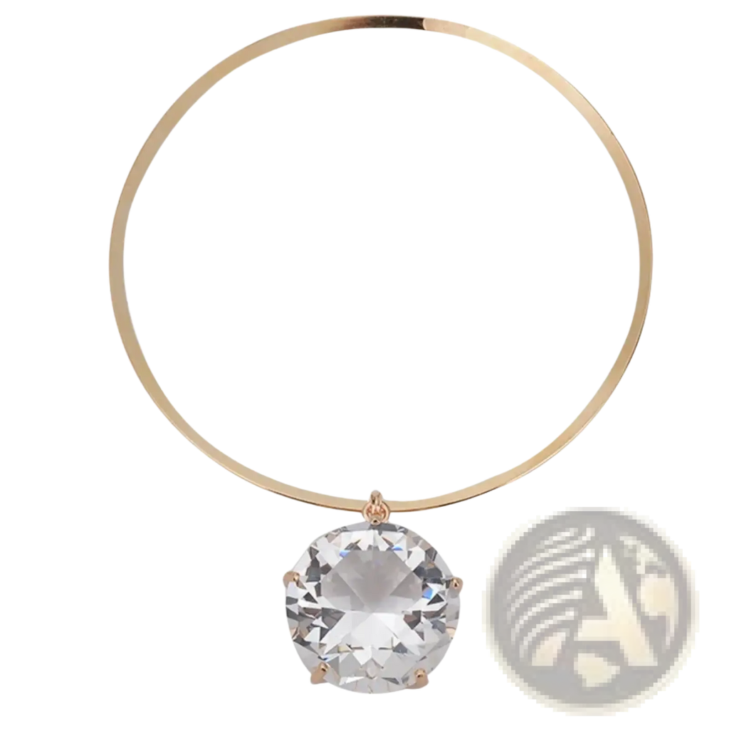 A sleek rose gold rhinestone crystal choker necklace with a faceted clear pendant for party jewelry