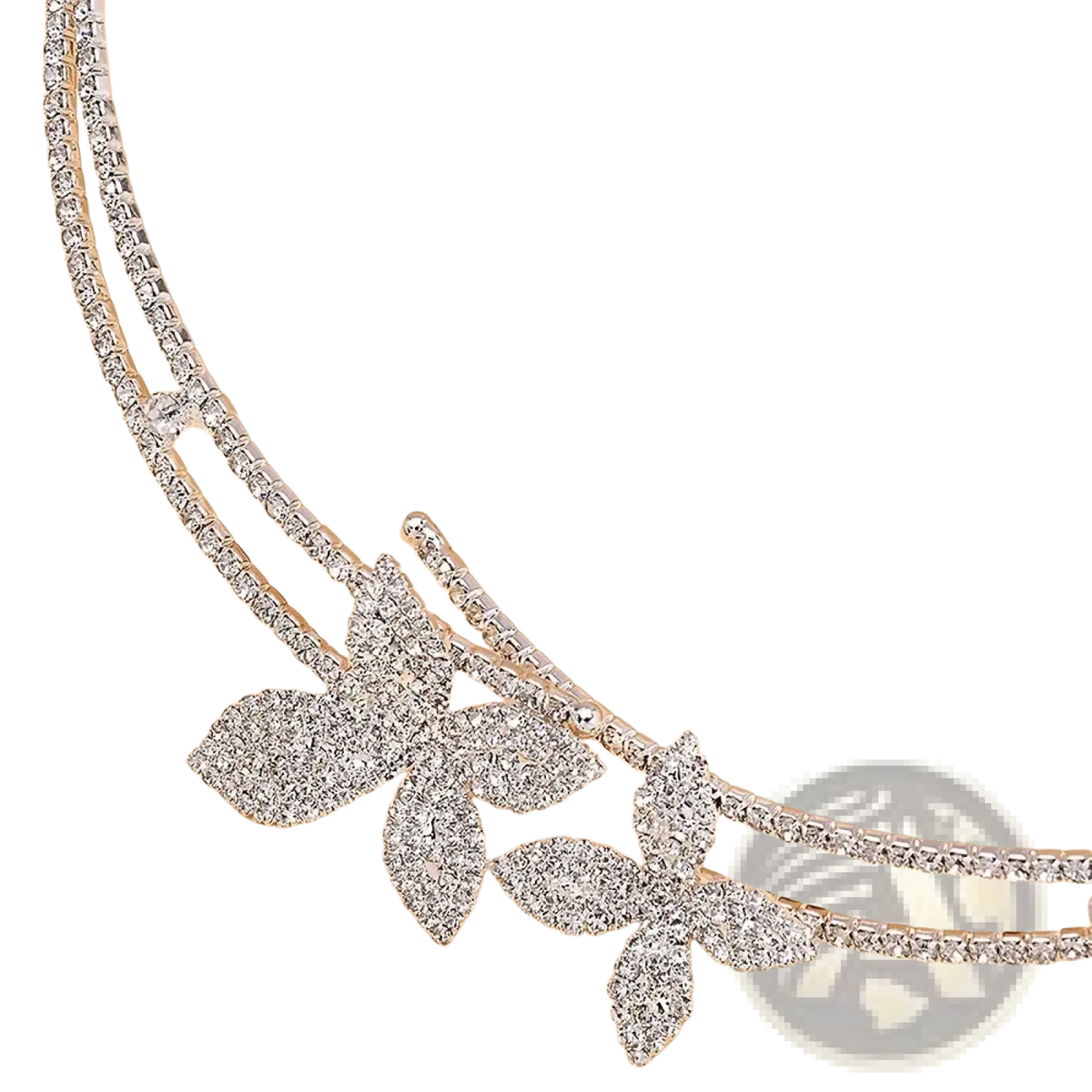 Silver rhinestone butterfly necklace with intricate leaf designs and crystal embellishments in bridal jewelry set