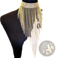 A gold-toned rhinestone fringe choker necklace with cascading sparkling crystals for elegant party jewelry