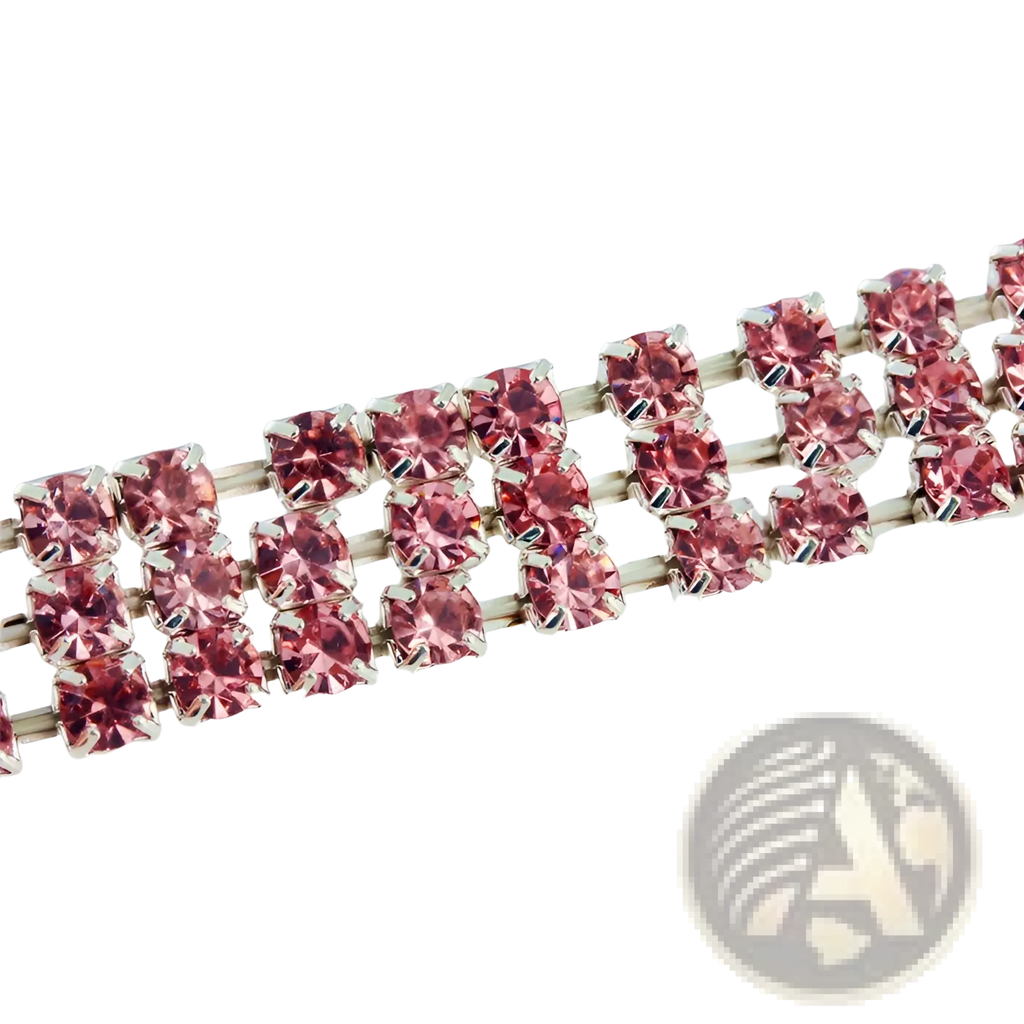 A rhinestone paw print pet collar featuring a sparkling pink rhinestone trim with a silver-toned metal base