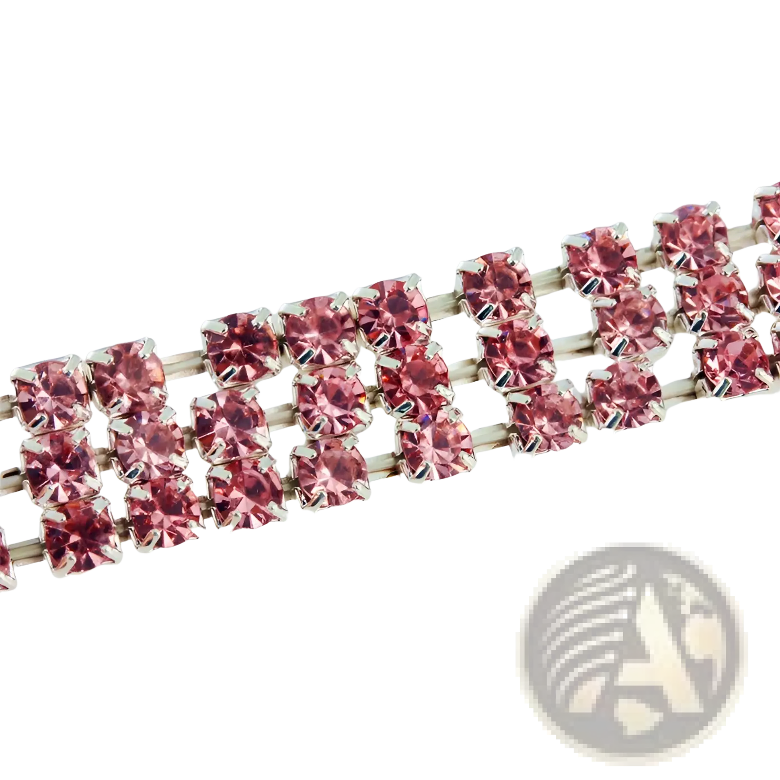 A rhinestone paw print pet collar featuring a sparkling pink rhinestone trim with a silver-toned metal base