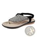 Black thong sandal with silver rhinestone shell embellishment on the toe strap for women summer beach wear