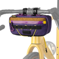 Purple and tan rhinowear bike handlebar bag with yellow accents waterproof 2.5l storage for cycling use