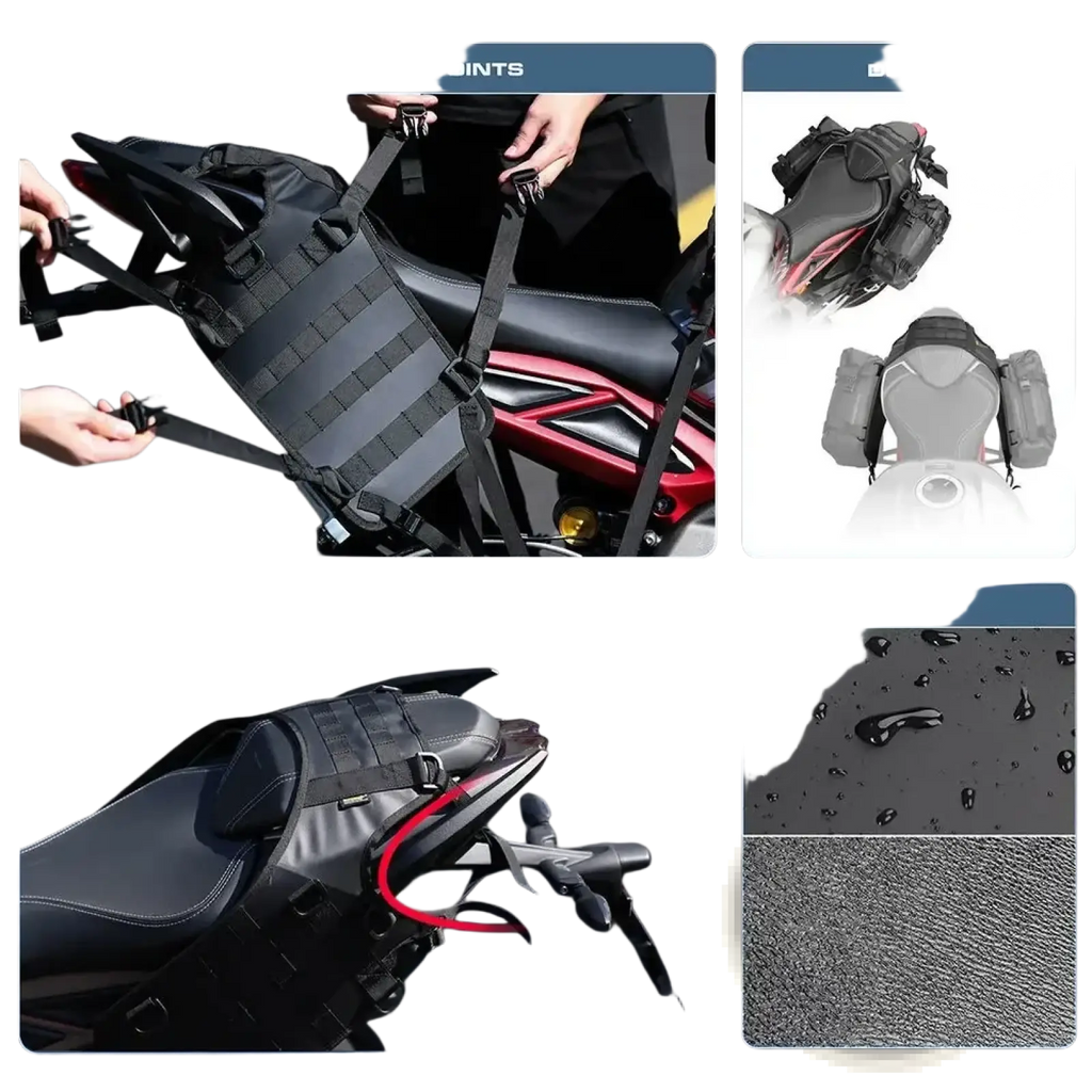 Black rhinowalk tactical motorcycle tail bag mounting base with curved hollow design and multiple secure fixing points