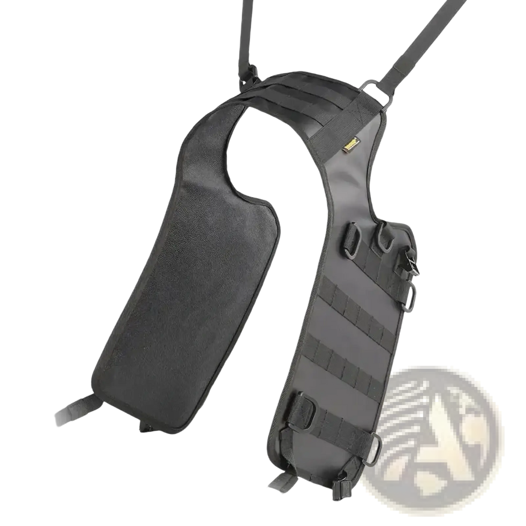 Black rhinowalk motorcycle saddle bag mounting base with adjustable straps and modular tactical chest rig panels