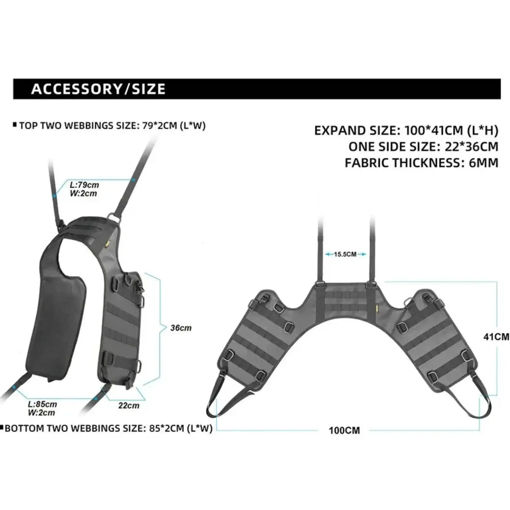 Black rhinowalk motorcycle saddle bag mounting base with reinforced webbing and adjustable tactical harness straps