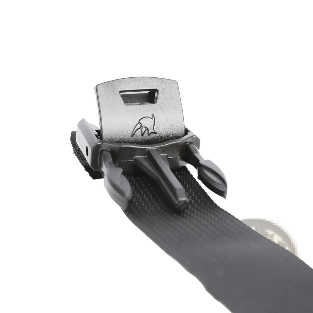 Black nylon rhinowalk motorcycle strap for mt series bags with matte silver metal buckle and engraved fox logo