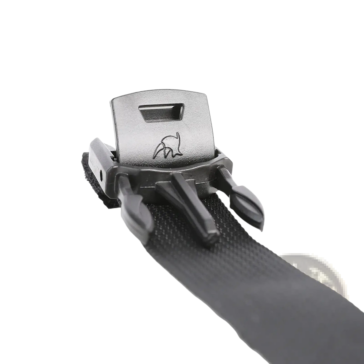 Black nylon rhinowalk motorcycle strap for mt series bags with matte silver metal buckle and engraved fox logo