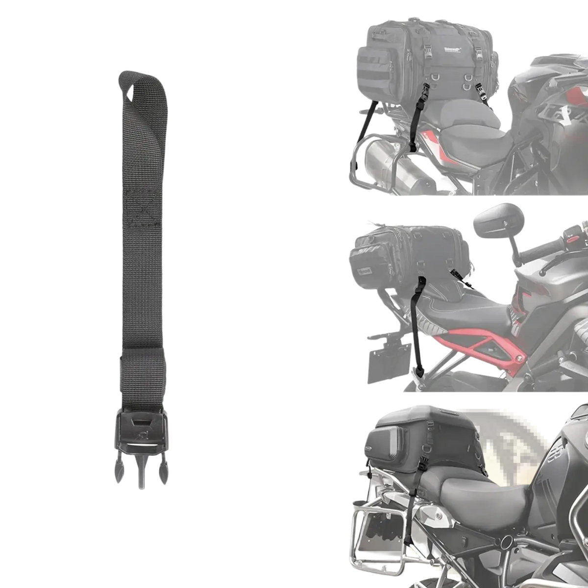 Black webbing strap with black plastic buckle for securing rhinowalk mt series motorcycle luggage bags