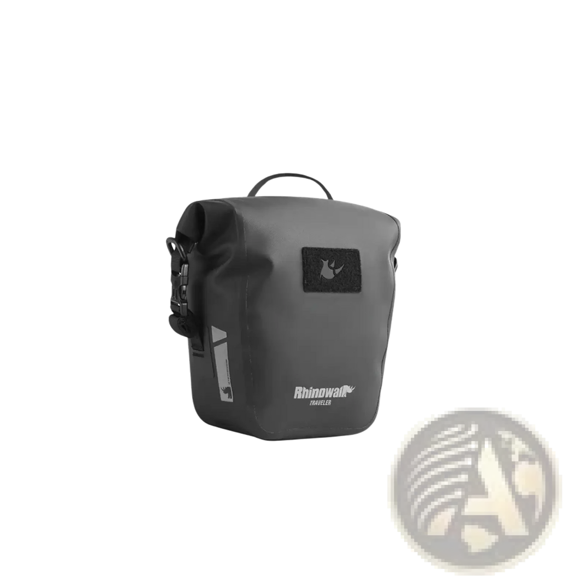 Gray waterproof Rhinowalk bicycle pannier bag with black accents designed for durable outdoor cycling use