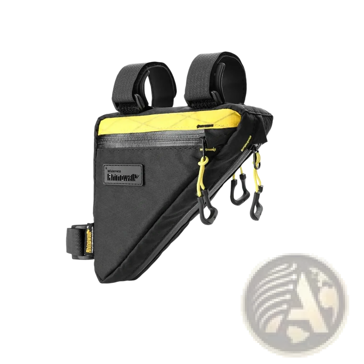 Black and yellow triangular rhinowalk waterproof bike frame bag with reinforced stitching adjustable straps and branded patch