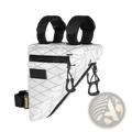 White quilted rhinowalk waterproof bike frame bag with black straps and diamond pattern for secure storage
