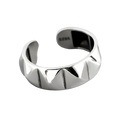 A sleek silver-toned rhombus ring made of zinc alloy with adjustable geometric triangular facets design
