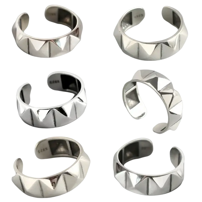 Silver-toned adjustable toe ring with geometric faceted triangular pattern made of zinc alloy rhombus rings jewelry