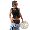 Black ribbed sleeveless crop top with front button detail and side cutouts for stylish casual wear