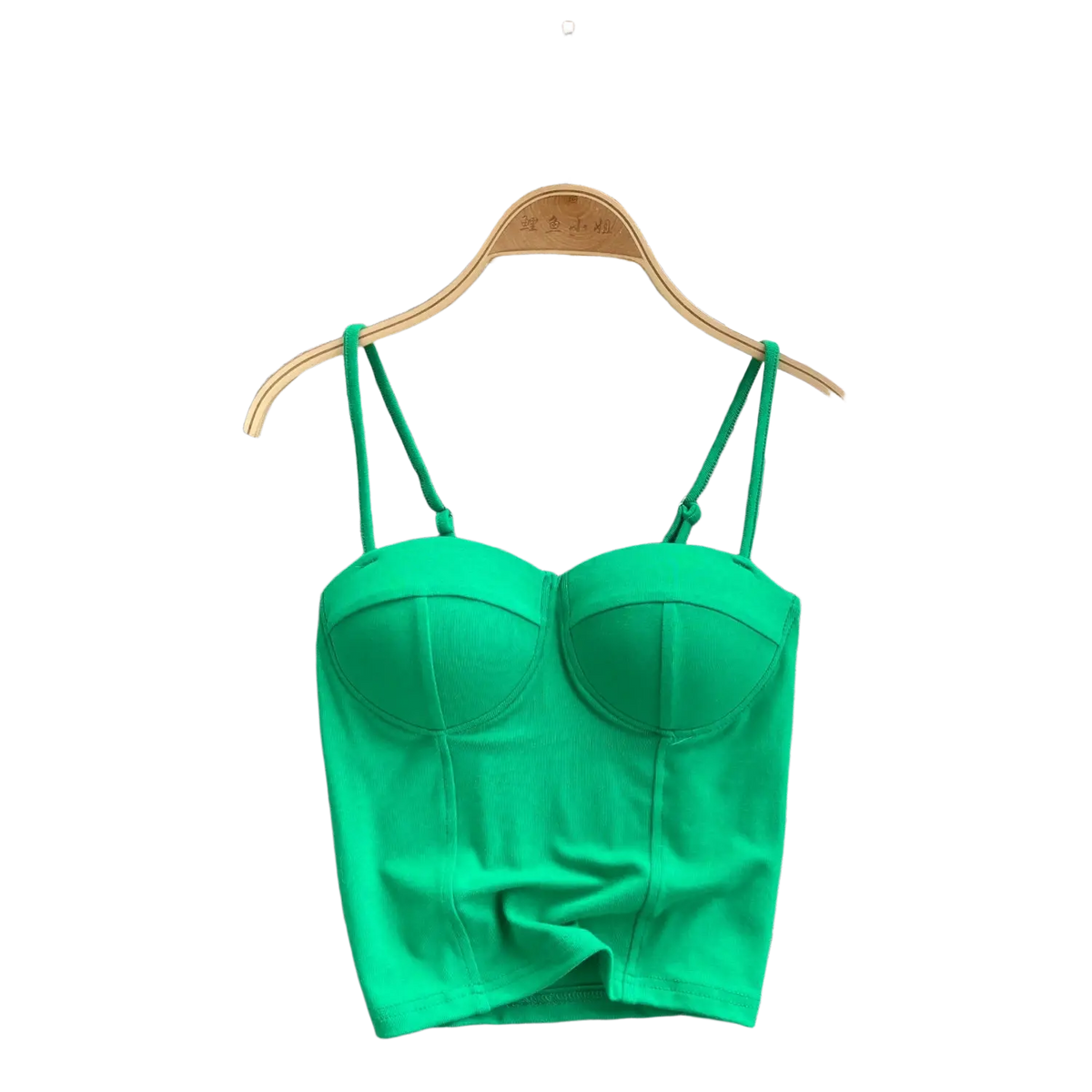 Bright green ribbed corset tank top for women with thin straps and structured bustier design perfect for summer crop wear