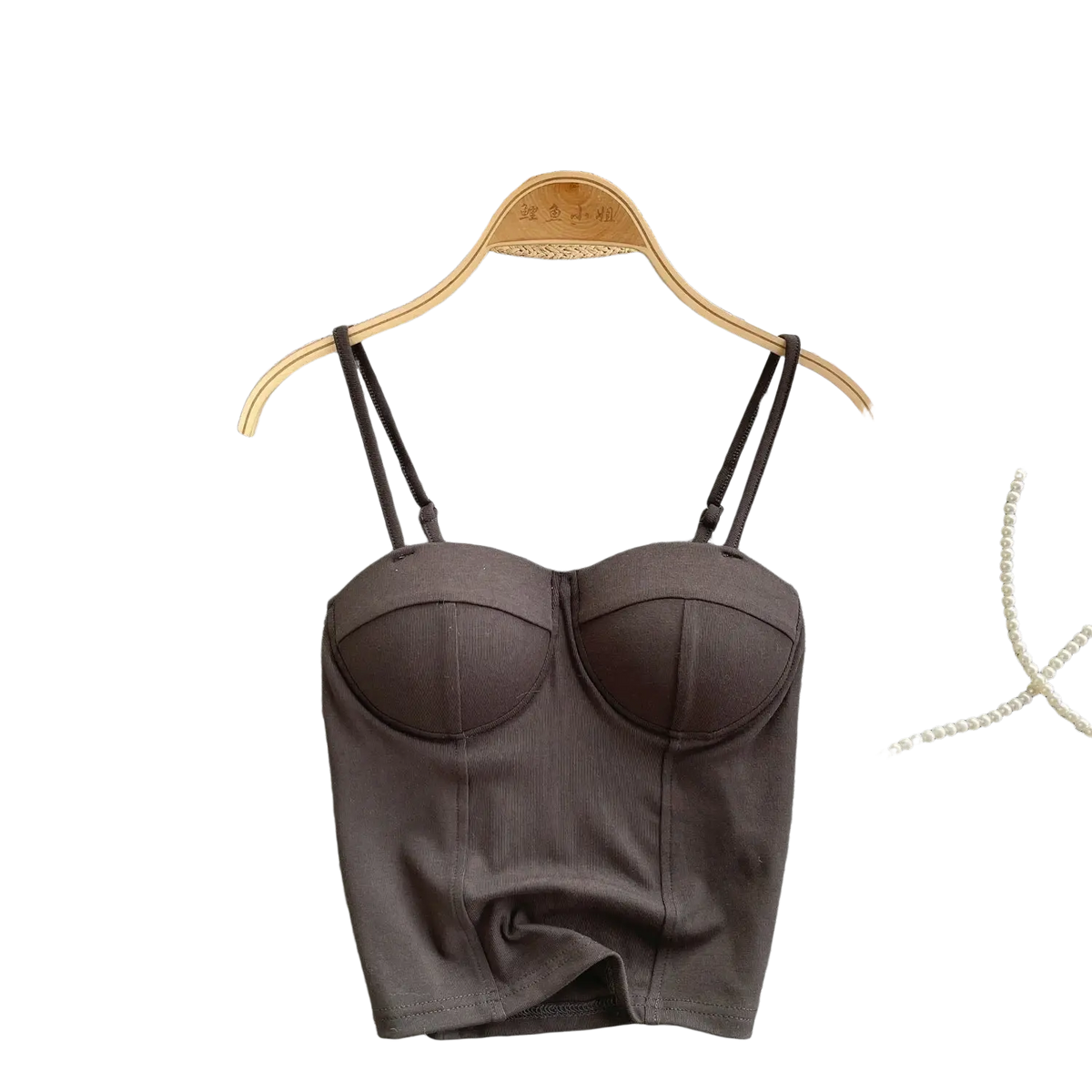 Dark brown ribbed corset tank top with thin straps and fitted design women sexy summer crop top