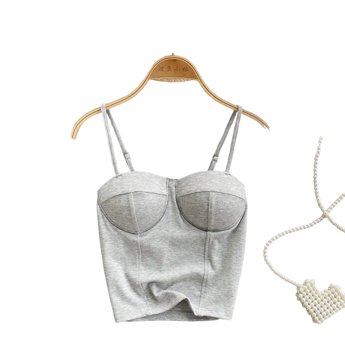 Gray ribbed corset tank top for women with thin straps and a structured fitted design perfect for summer crop styling