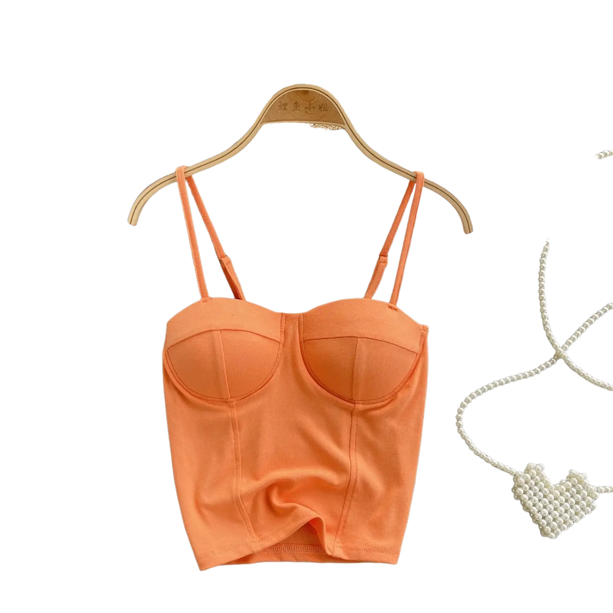 Orange ribbed corset tank top for women with thin straps and a structured fitted design perfect for summer crop styling