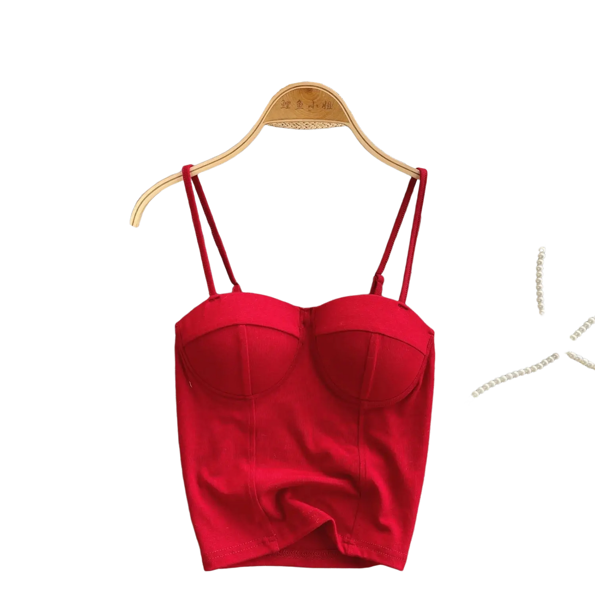 Red ribbed strapless corset tank top with sweetheart neckline and fitted silhouette for summer crop wear