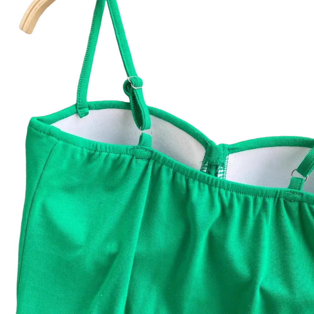 Vibrant green ribbed corset tank top for women with adjustable shoulder straps and white inner lining for summer crop wear