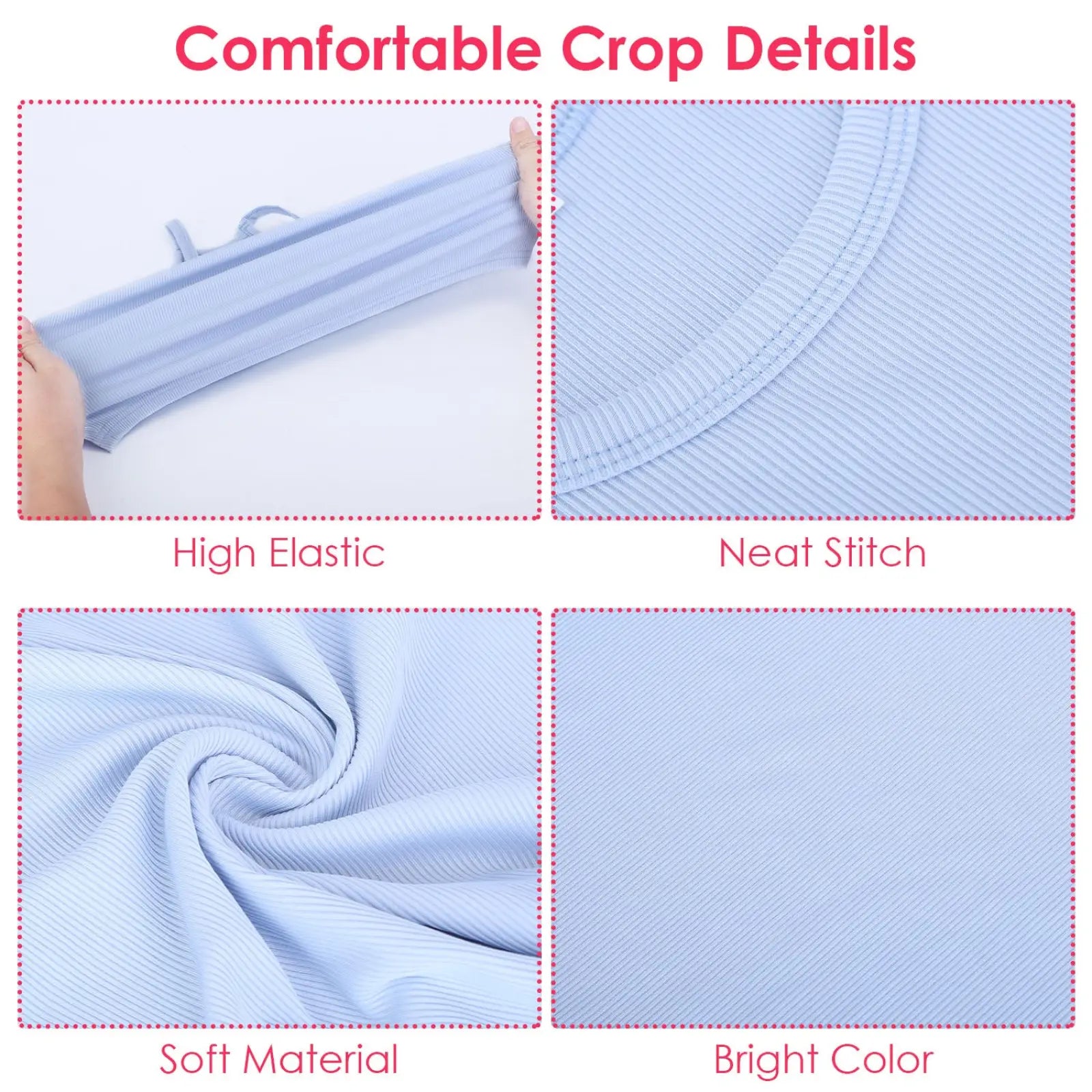 Light blue ribbed crop tank top with high elasticity and neat stitching made from soft fabric for women 3 pack