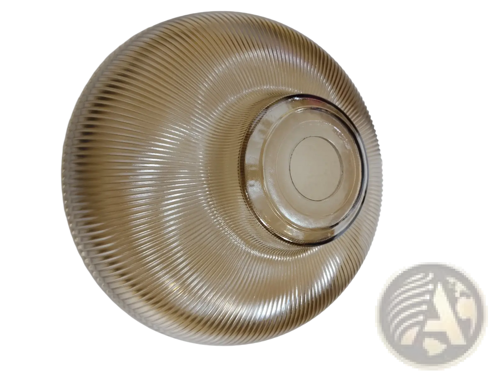 Translucent amber ribbed glass bowl with concentric circular pattern for ribbed glass pendant light with brass fixture