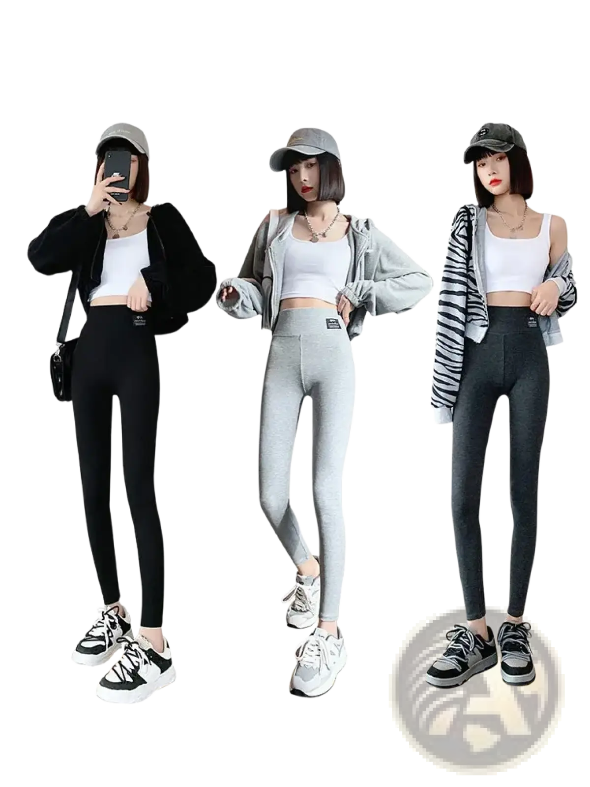 Ribbed high waist workout leggings in black light gray and dark gray made from sleek form-fitting stretch fabric