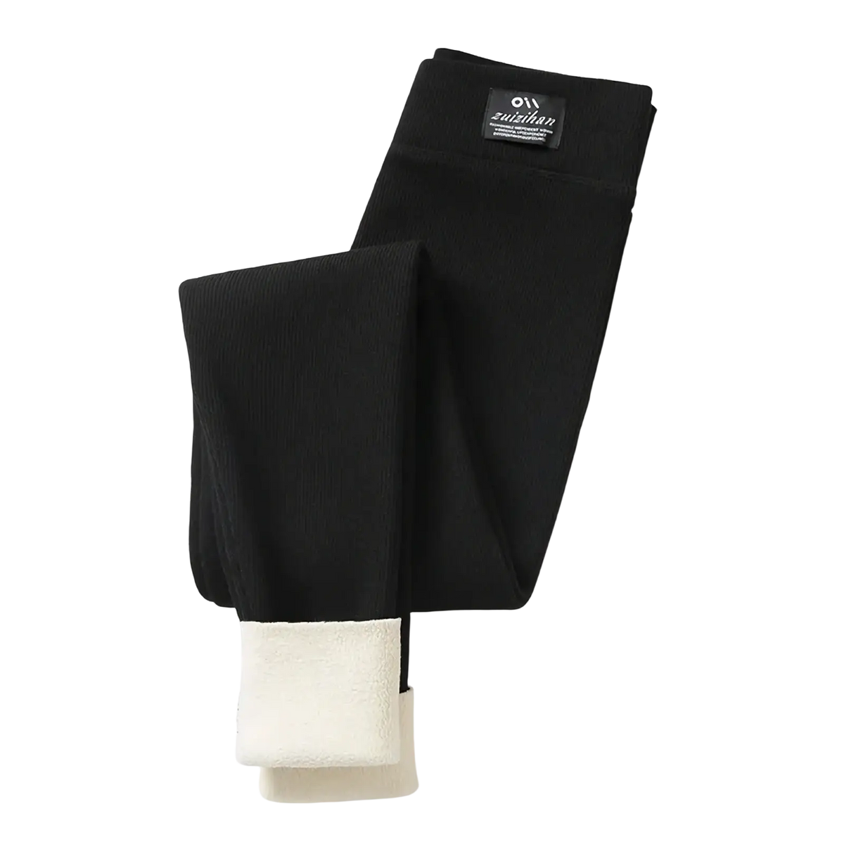 Black Zuizhan ribbed high waist workout leggings with plush white fleece lining at the cuffs