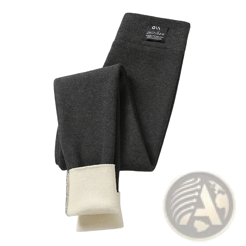 Dark gray ribbed high waist workout leggings with plush cream fleece lining at the cuffs for added warmth