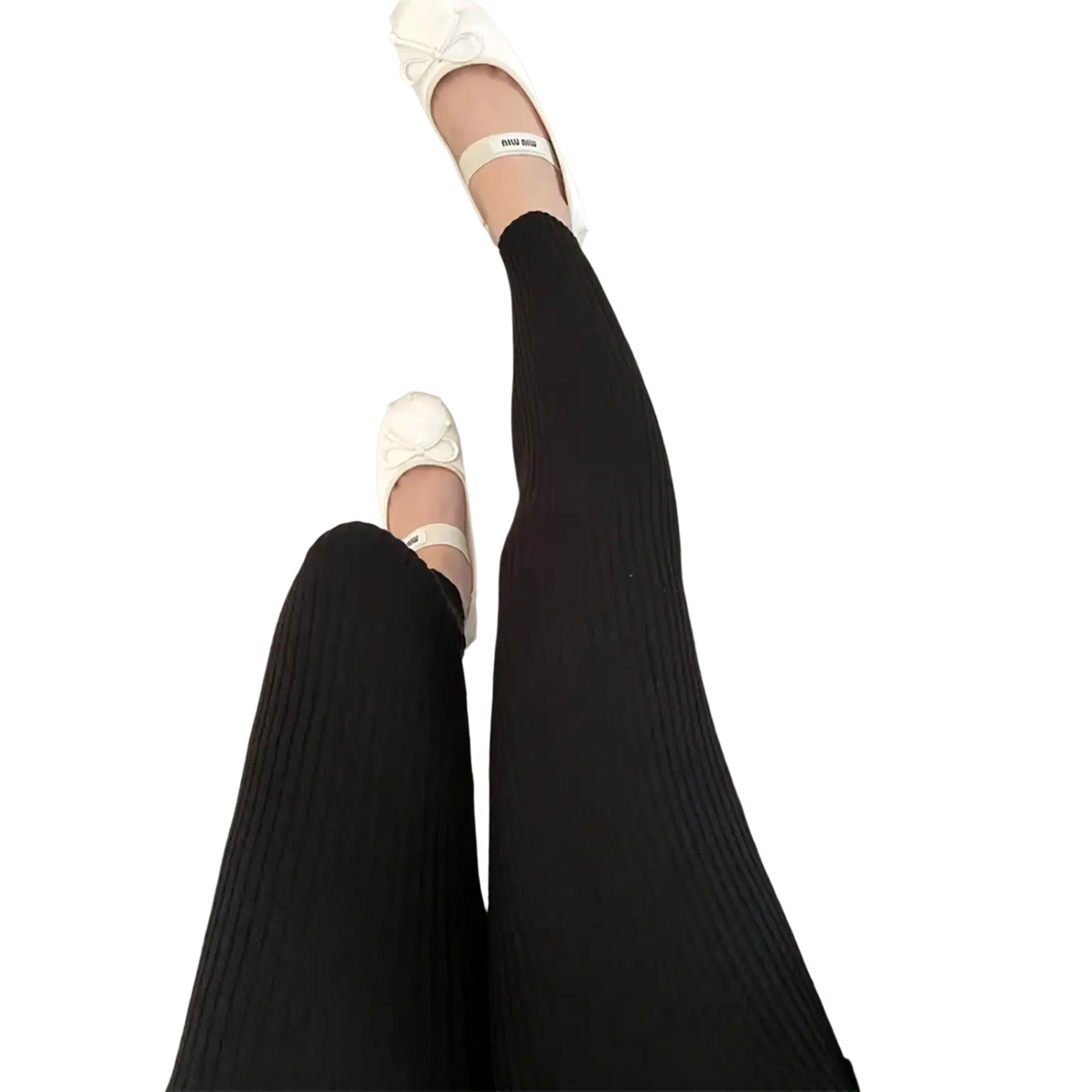 Black ribbed knit leggings high waist made of soft knit fabric ideal for winter wear shown from the front side