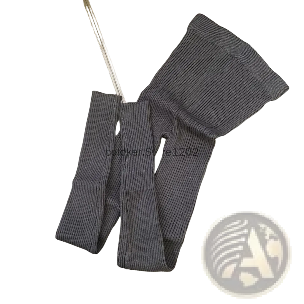 Gray ribbed knit leggings high waist winter pants made of soft material for comfortable cold weather wear