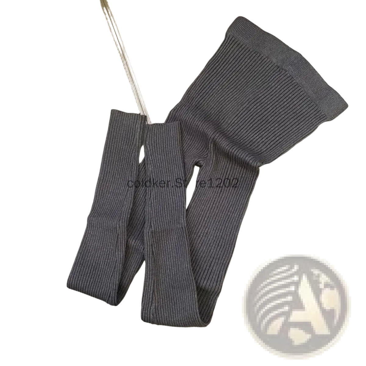 Gray ribbed knit leggings high waist winter pants made of soft material for comfortable cold weather wear