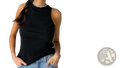 Black ribbed knit sleeveless top with high neck and subtle texture ideal for stylish casual wear