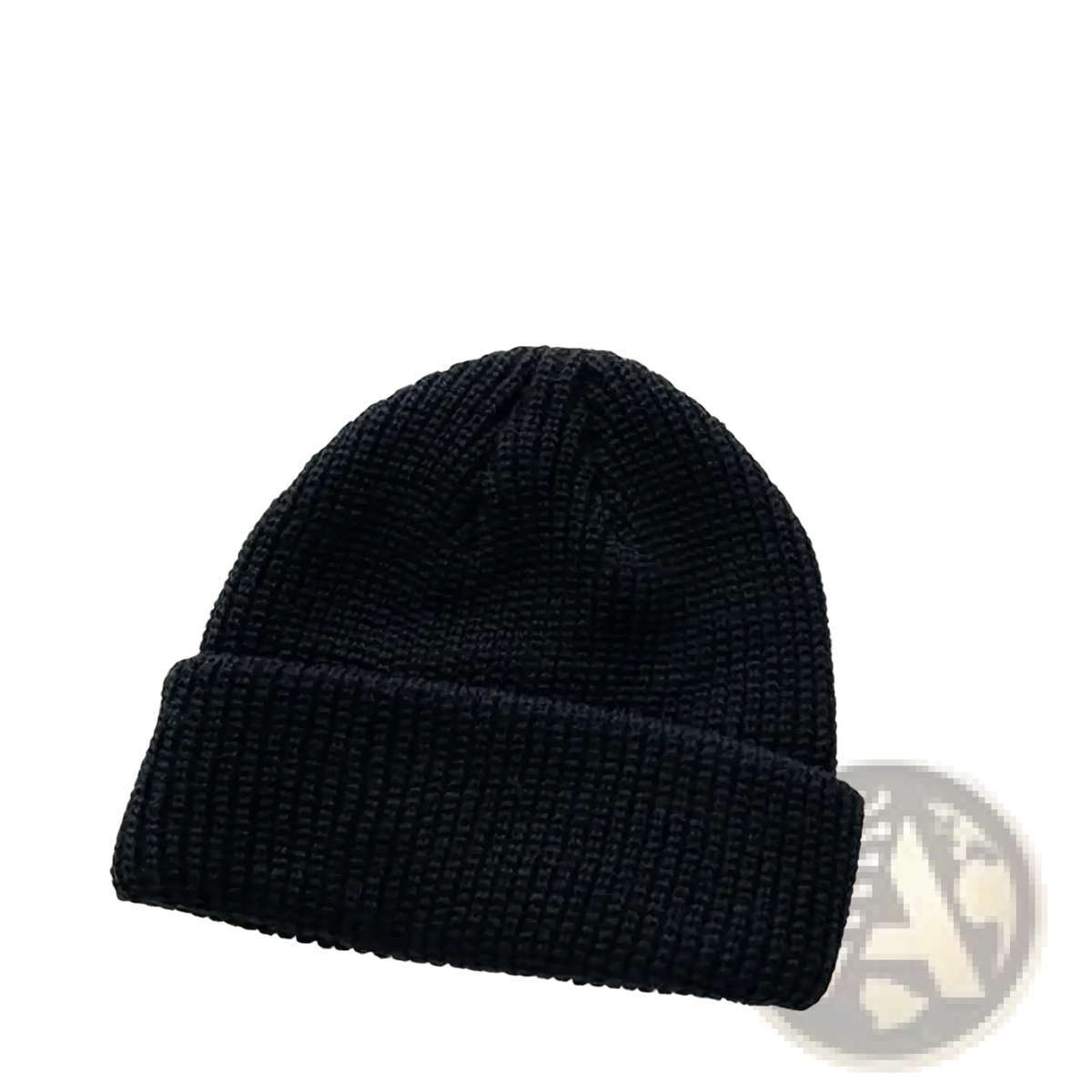 Black ribbed knit winter beanie hat with folded cuff made of warm yarn for unisex use in cold weather