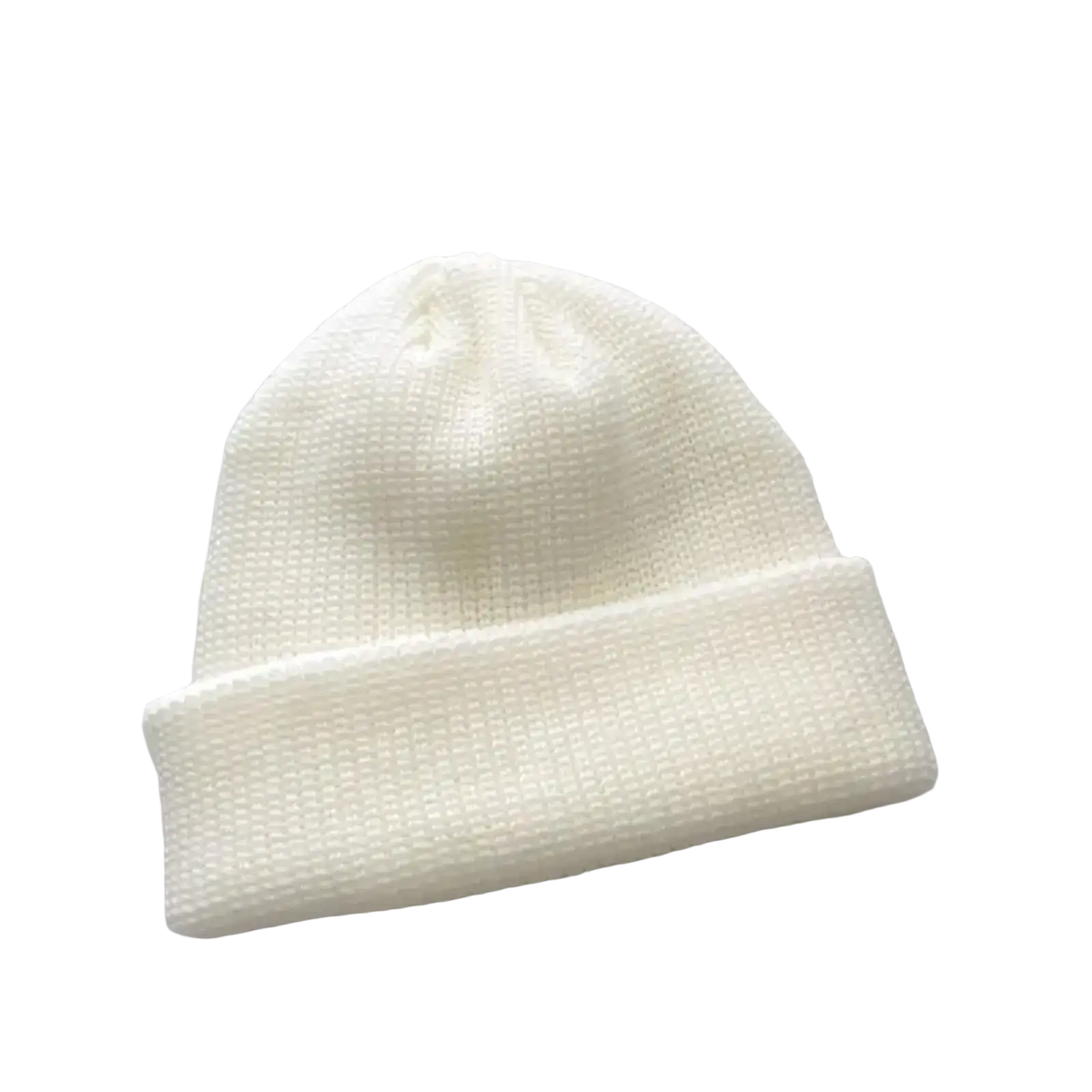 Cream-colored ribbed knit winter beanie with folded cuff warm knit winter beanie unisex cap