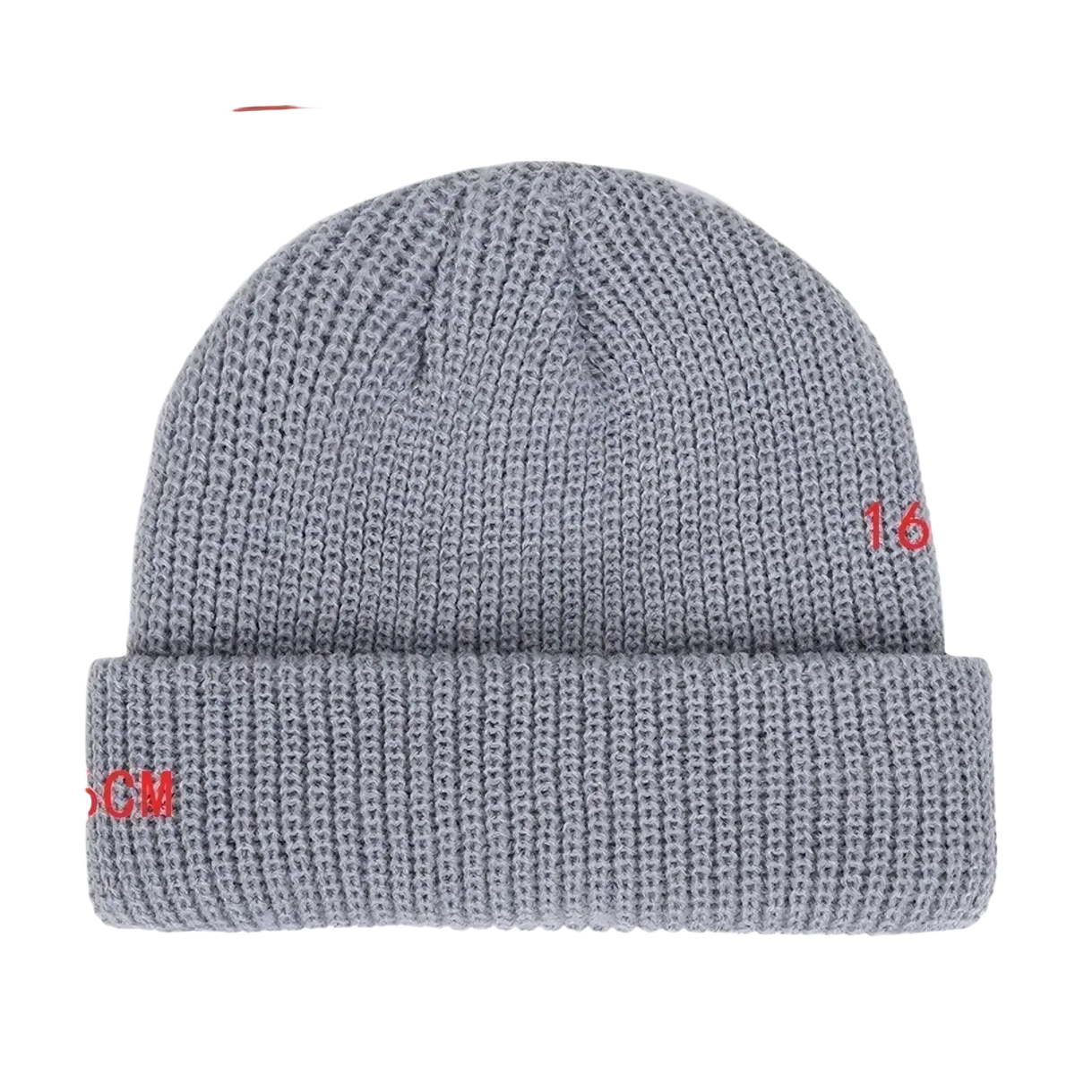 Gray knitted ribbed knit winter beanie hat with cuff and textured pattern unisex warm cap for cold weather