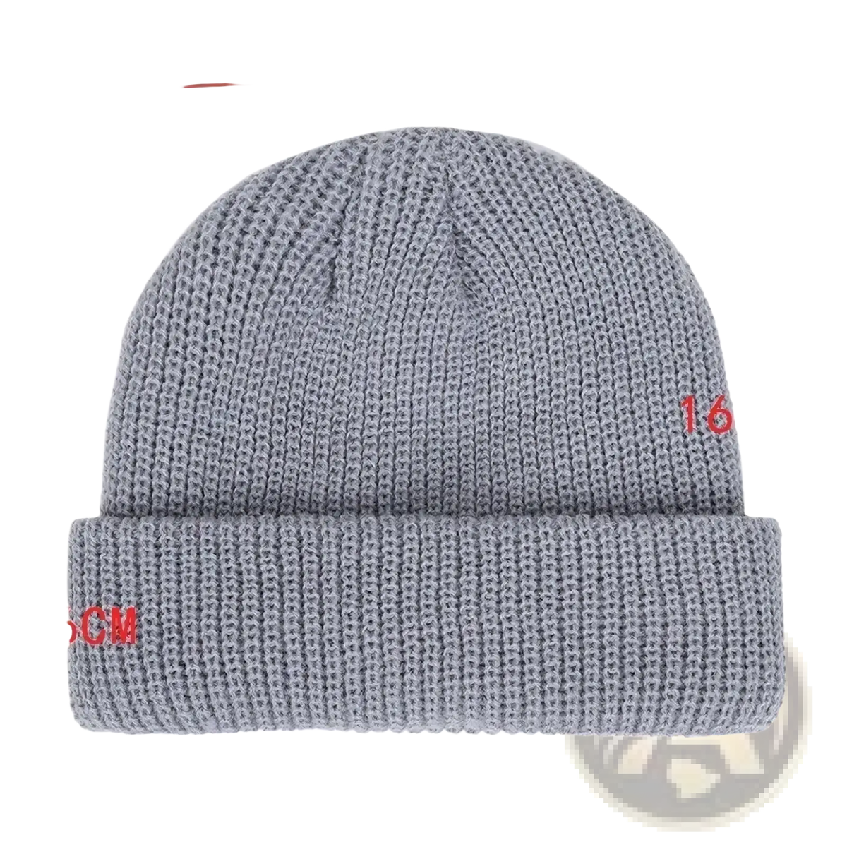 Gray knitted ribbed knit winter beanie hat with cuff and textured pattern unisex warm cap for cold weather