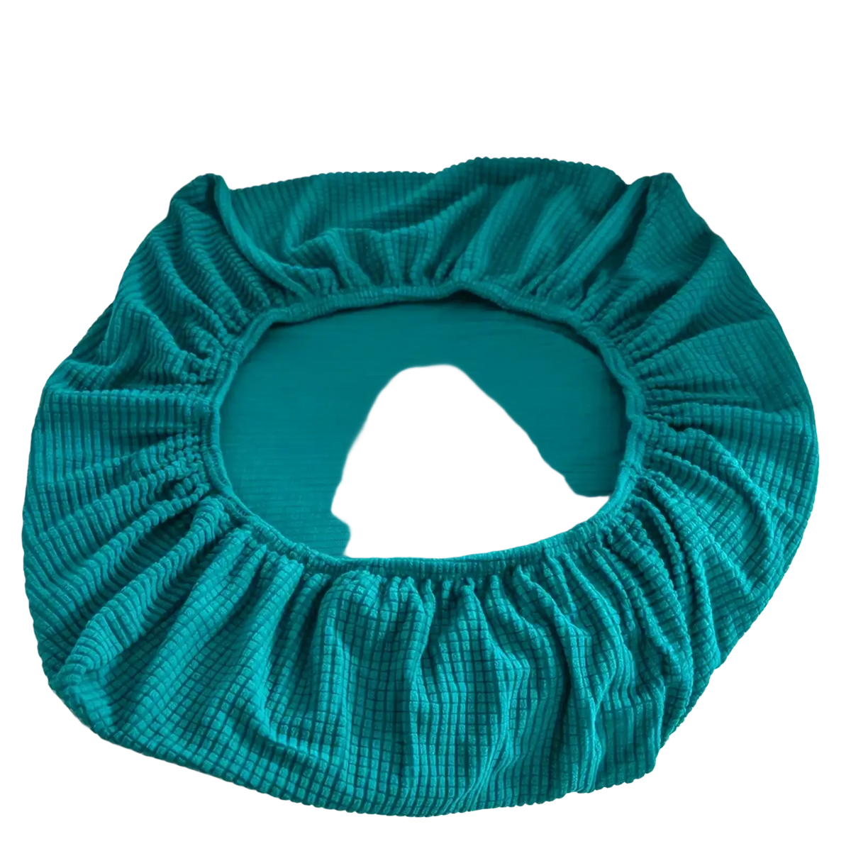 Teal ribbed corduroy stretch sofa cushion slipcover protector with gathered elasticated edge for secure fit