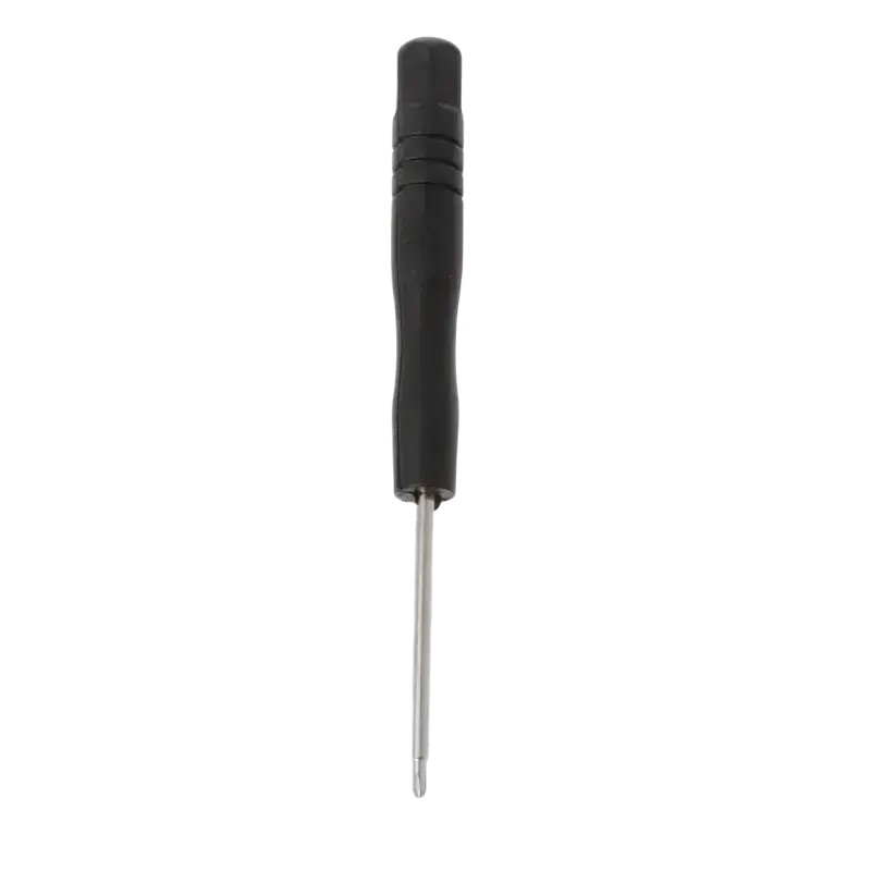 Black-handled precision screwdriver with metallic shaft and fine tip for power switch and ribbon cable controller maintenance