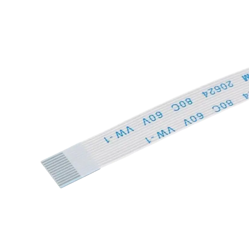 White flexible ribbon cable with blue markings and metallic contact strip for power switch cable in controller set