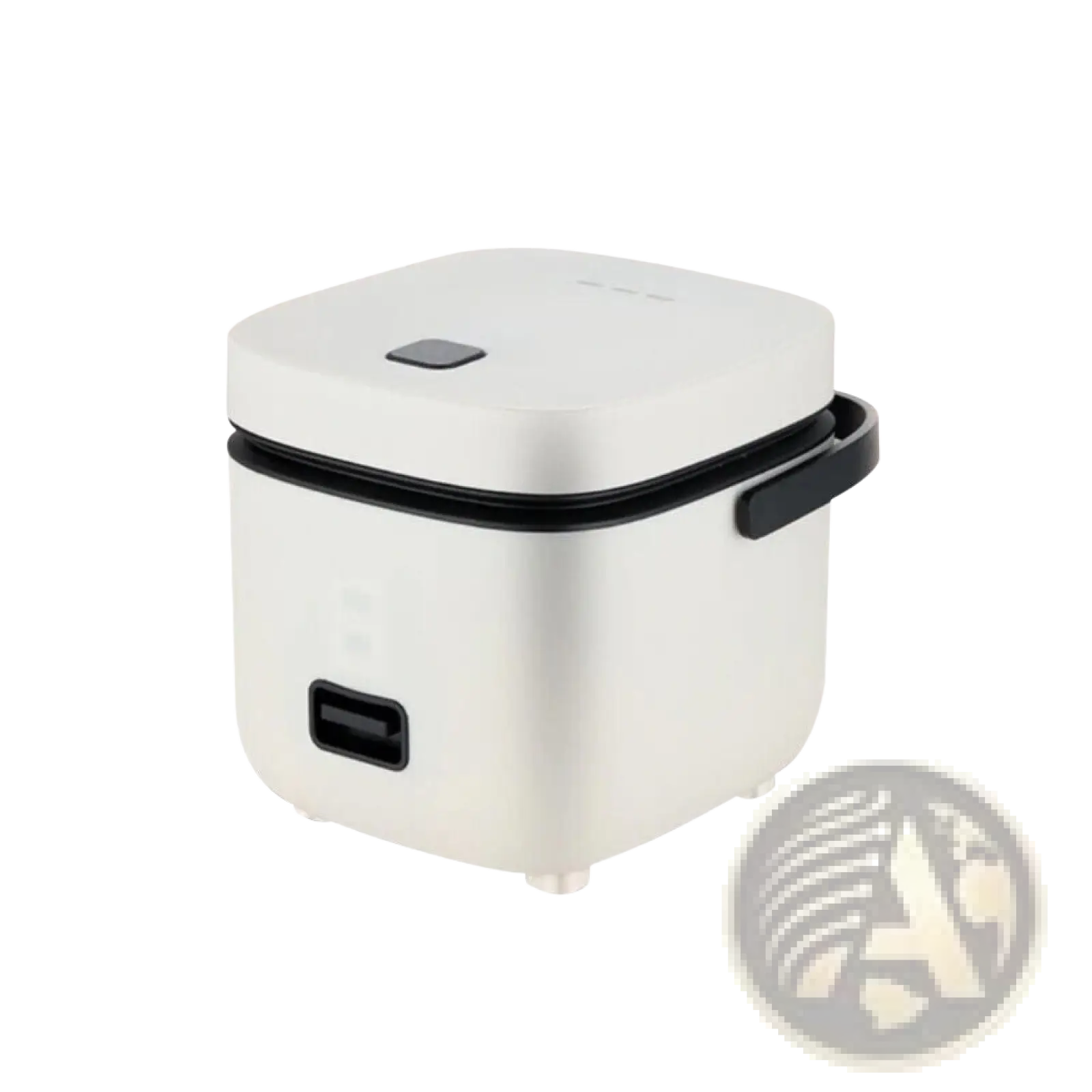 White electric rice cooker with black accents and handle featuring a 1.2l capacity and nonstick liner for steaming