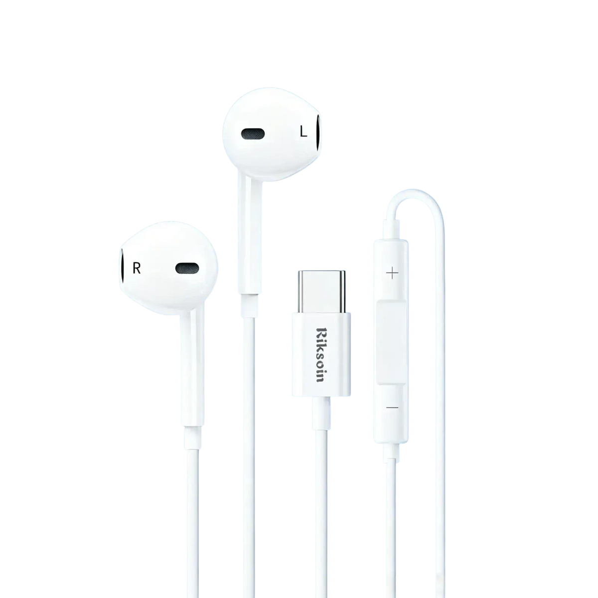 White riksoin wired usb c earbuds with inline controls and microphone for clear audio and hands free use