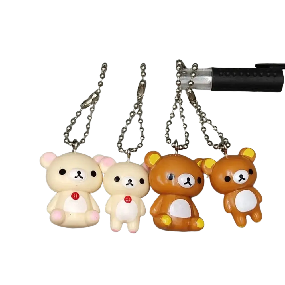 Rilakkuma bear keychain cute DIY pendant featuring cream bears with pink accents and orange bears with yellow ears and paws