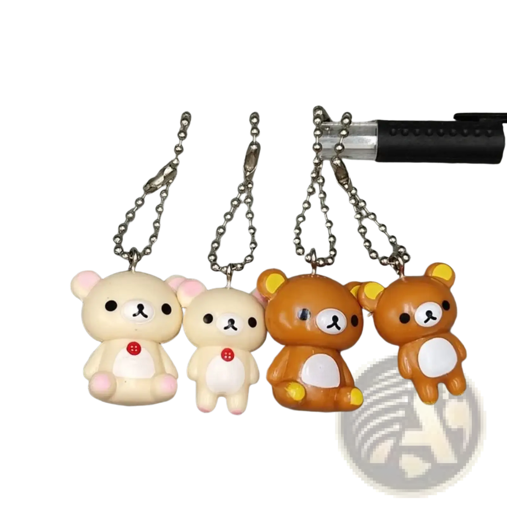 Rilakkuma bear keychain cute DIY pendant featuring cream bears with pink accents and orange bears with yellow ears and paws