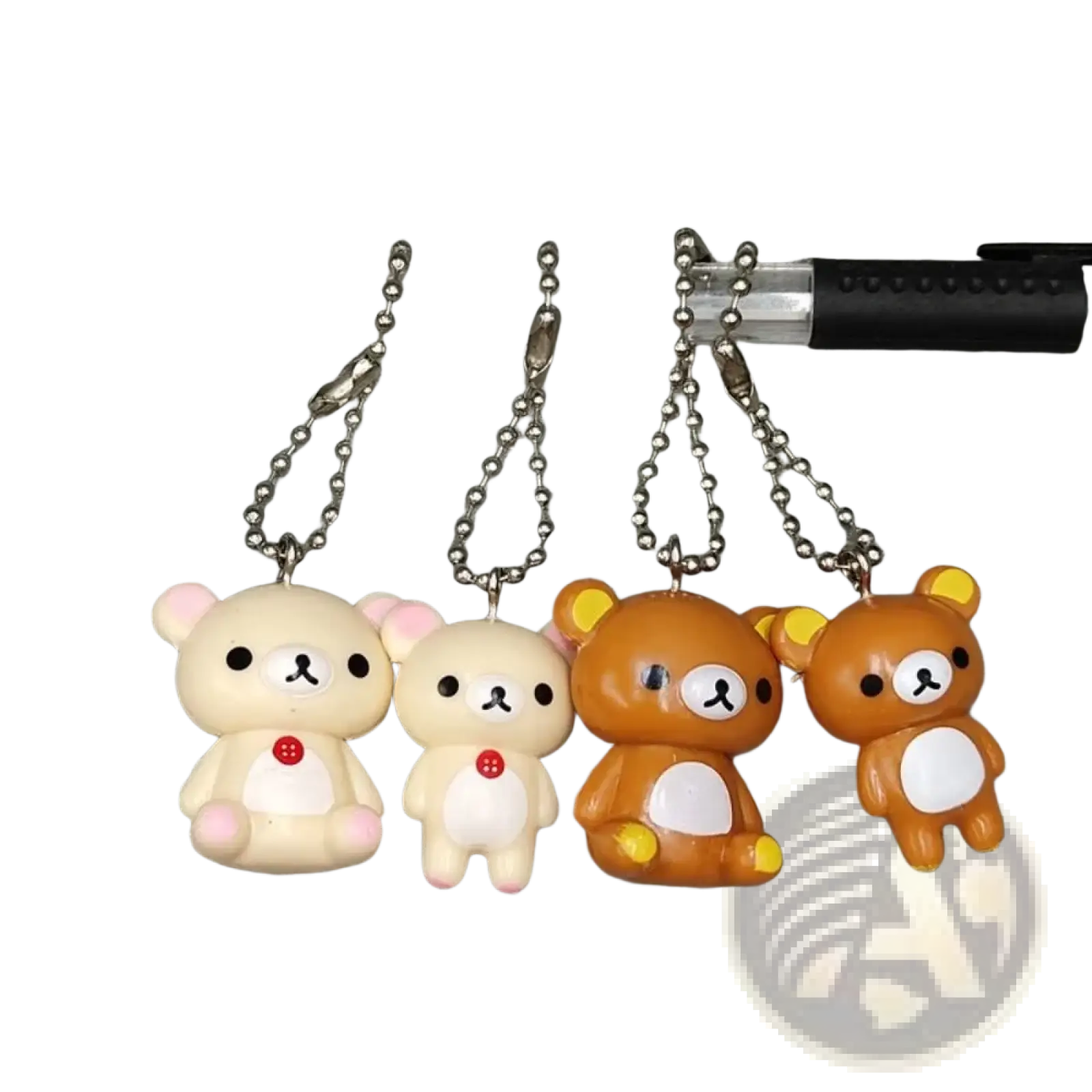 Rilakkuma bear keychain cute DIY pendant featuring cream bears with pink accents and orange bears with yellow ears and paws