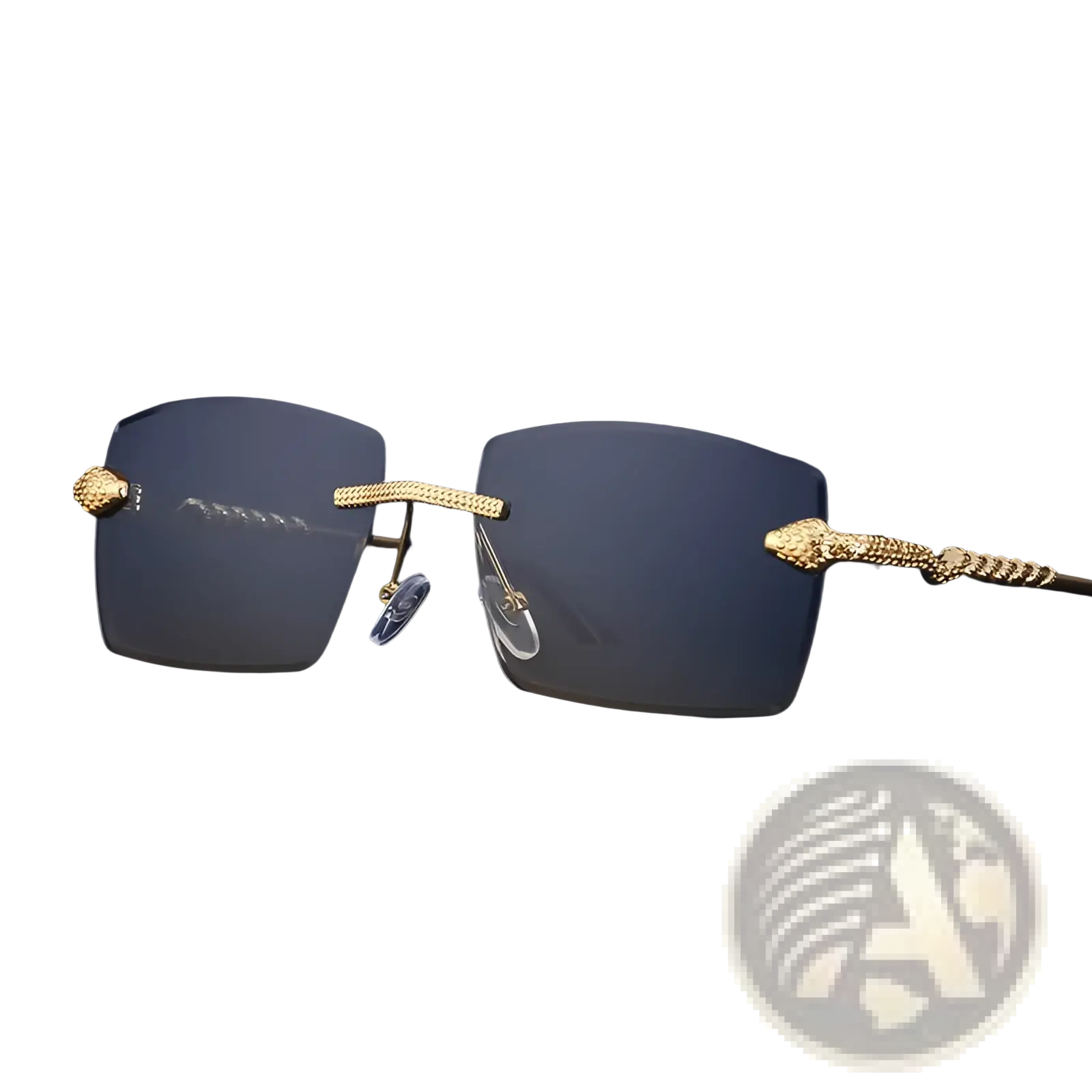 Rimless sunglasses for men with gold-toned snake design textured metal and gradient gray uv400 lenses